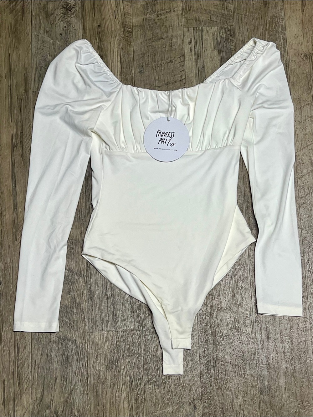 Princess Polly White Long-Sleeve Scoop Neck Bodysuit
